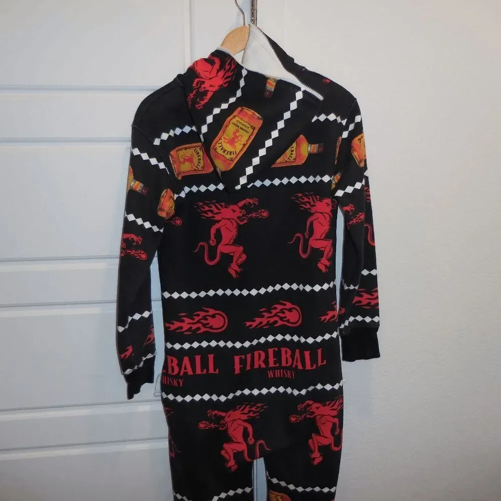 Fireball Whiskey One Piece Pajamas Fleece Lined Christmas‎ Jumpsuit Size Small